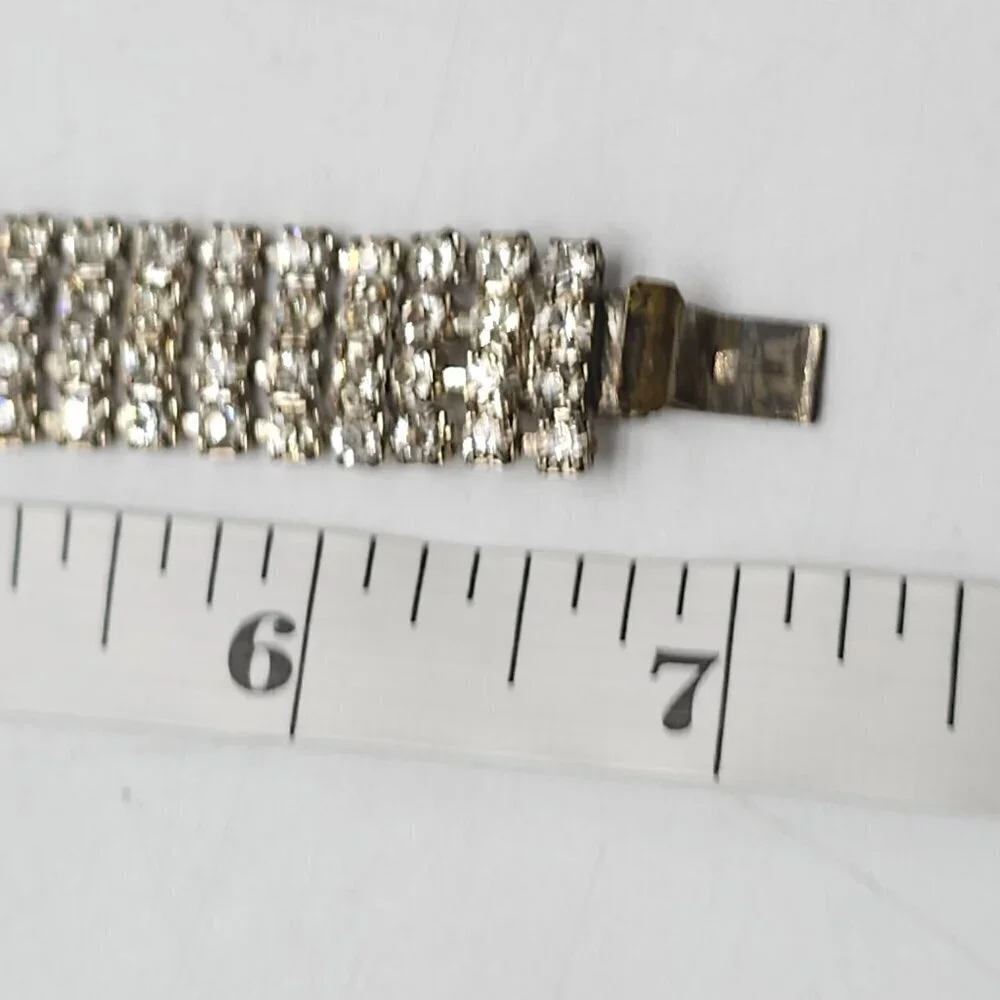 Vintage Clear Rhinestone Bracelet Sparkling Crystal Jewelry Elegant Statement Pi